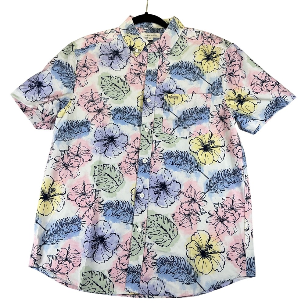 Vintage Summer Floral Shirt M Pastel Hawaiian Button Up Short Sleeve Aloha Cruis